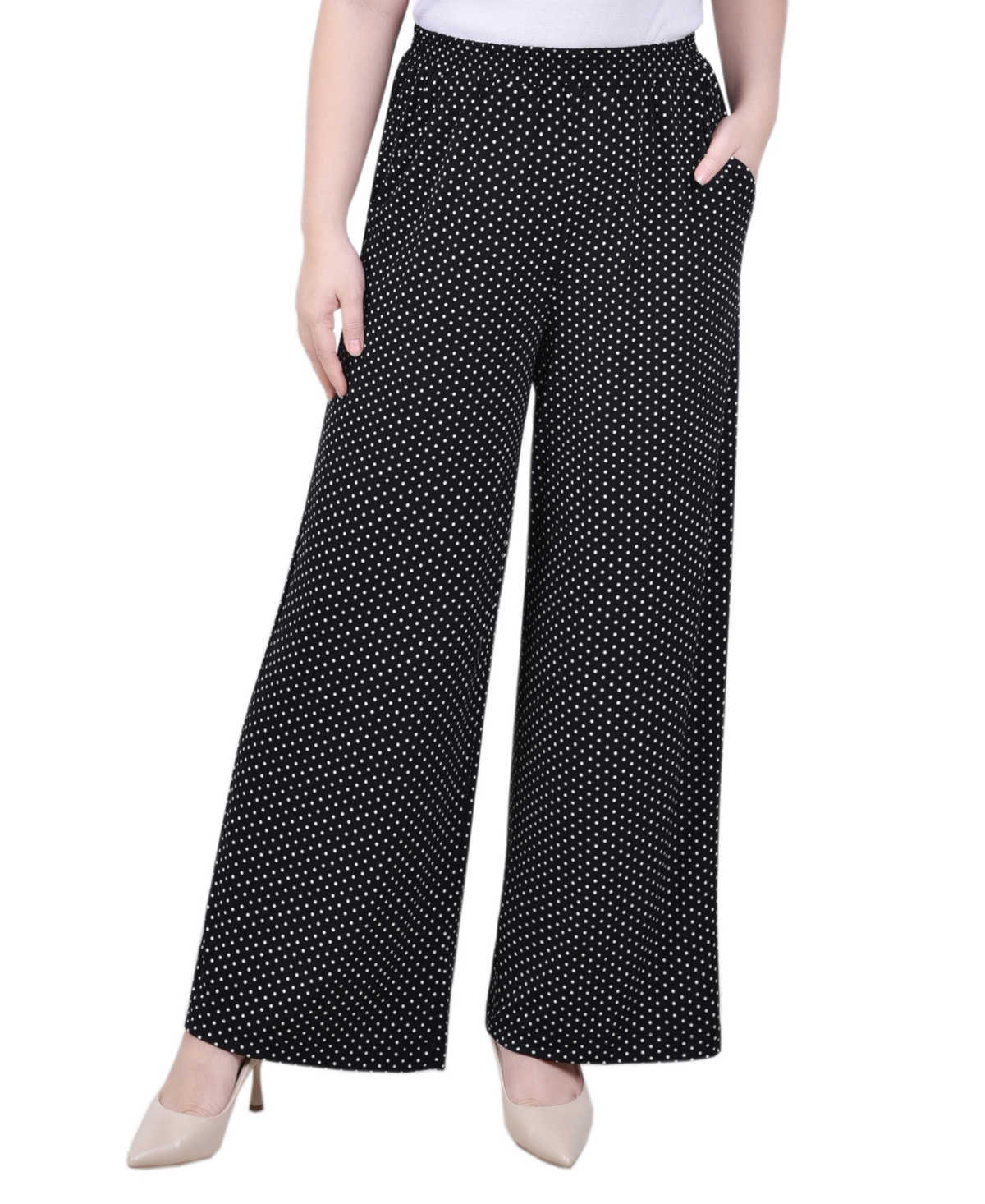 Ny Collection Petite Wide Leg Pull On Pants In Black White Taranto