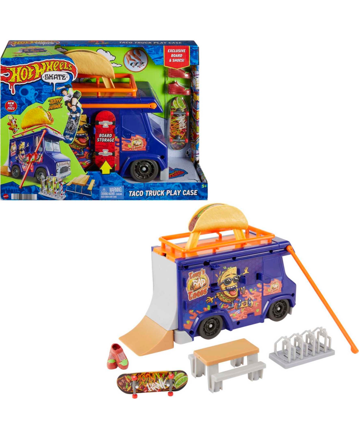 Hot Wheels Skate Taco Truck Play Case With 1 Fingerboard And 1 Pair Of Shoes In Multi-color