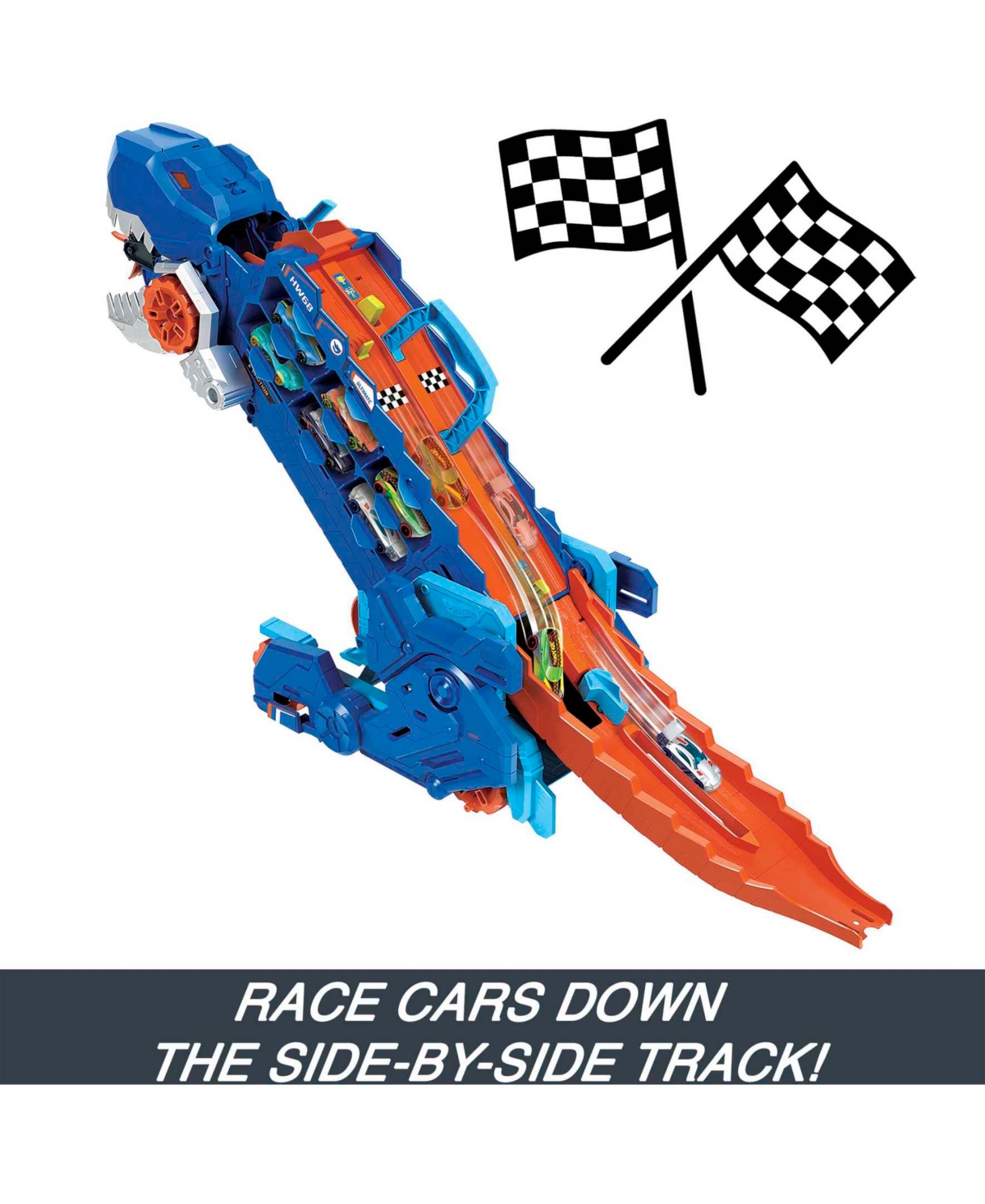 Hot Wheels City Ultimate Hauler, Transforms Into A T-Rex with Race Track, Stores 20 Plus Cars - Multi-Color
