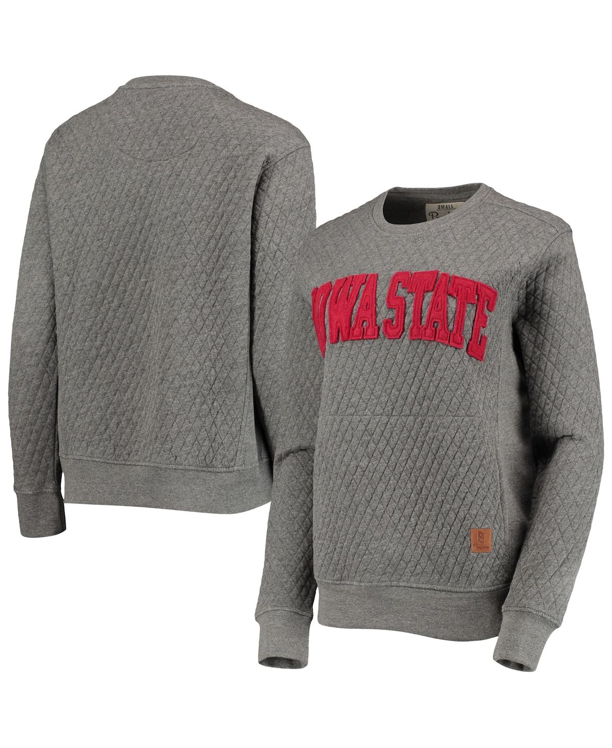 PRESSBOX WOMEN'S PRESSBOX HEATHER CHARCOAL IOWA STATE CYCLONES MOOSE QUILTED PULLOVER SWEATSHIRT 