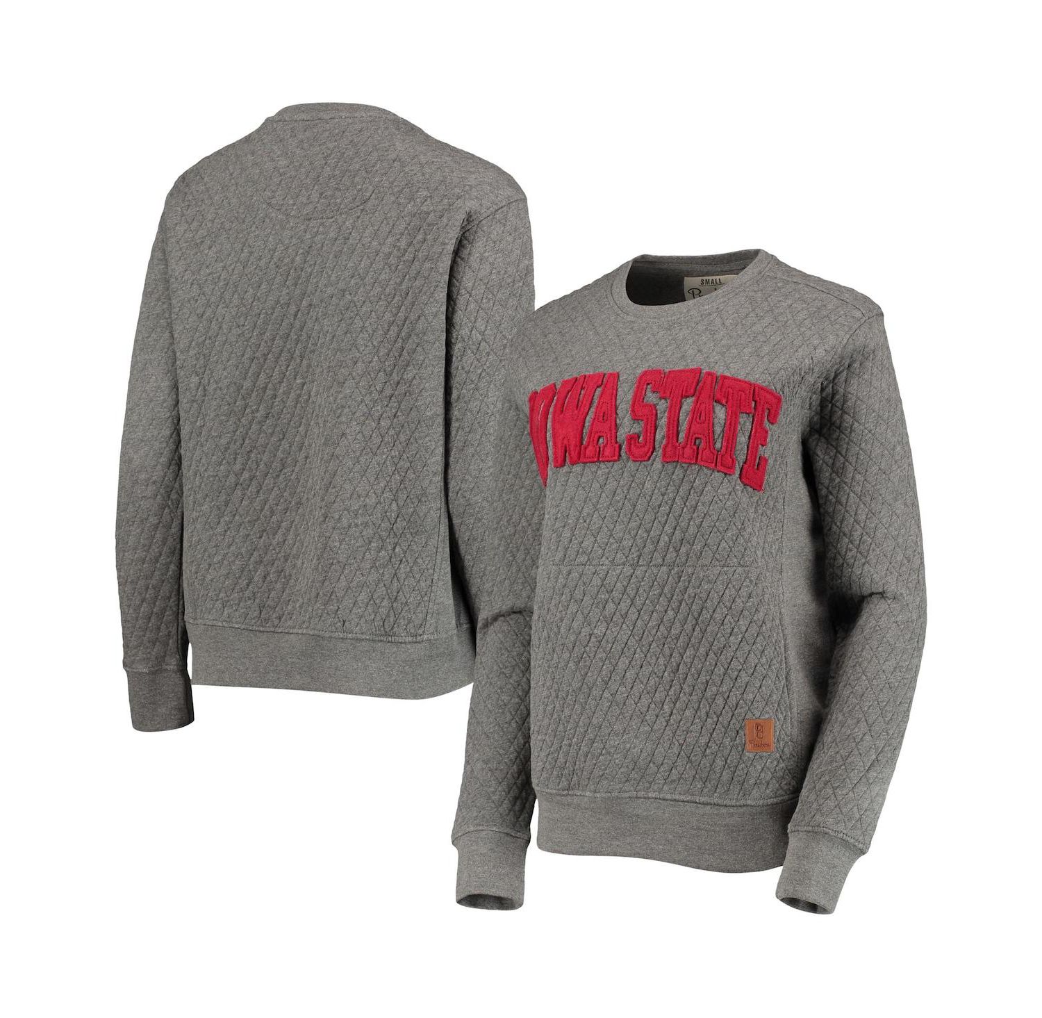 Women's Heather Charcoal Iowa State Cyclones Moose Quilted Pullover Sweatshirt