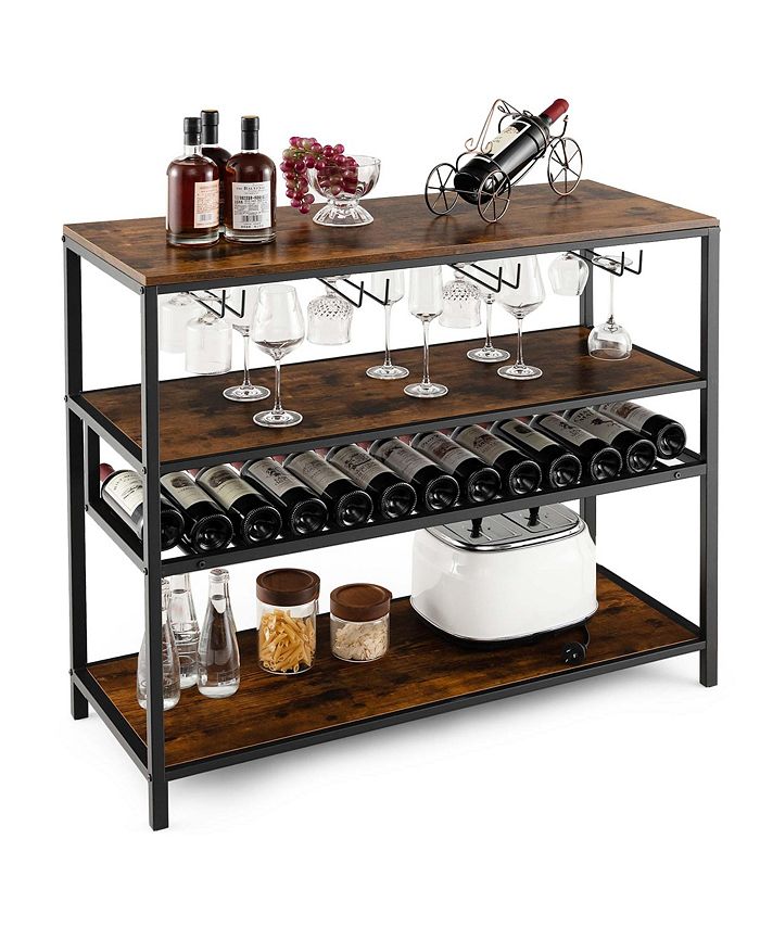 Costway Rustic Wine Rack Table 13 Bottles Wine Bar Freestanding