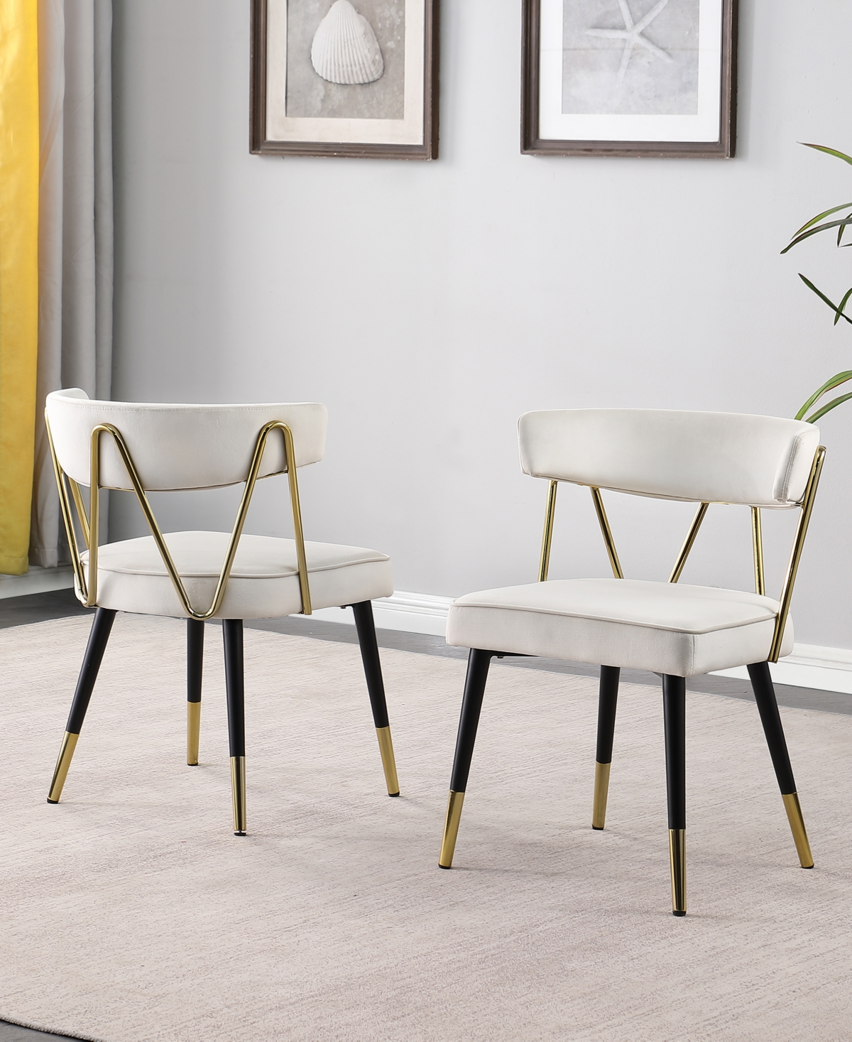 Best Master Furniture Aireys Velvet with Metal Accents Armless Chair, Set of 2