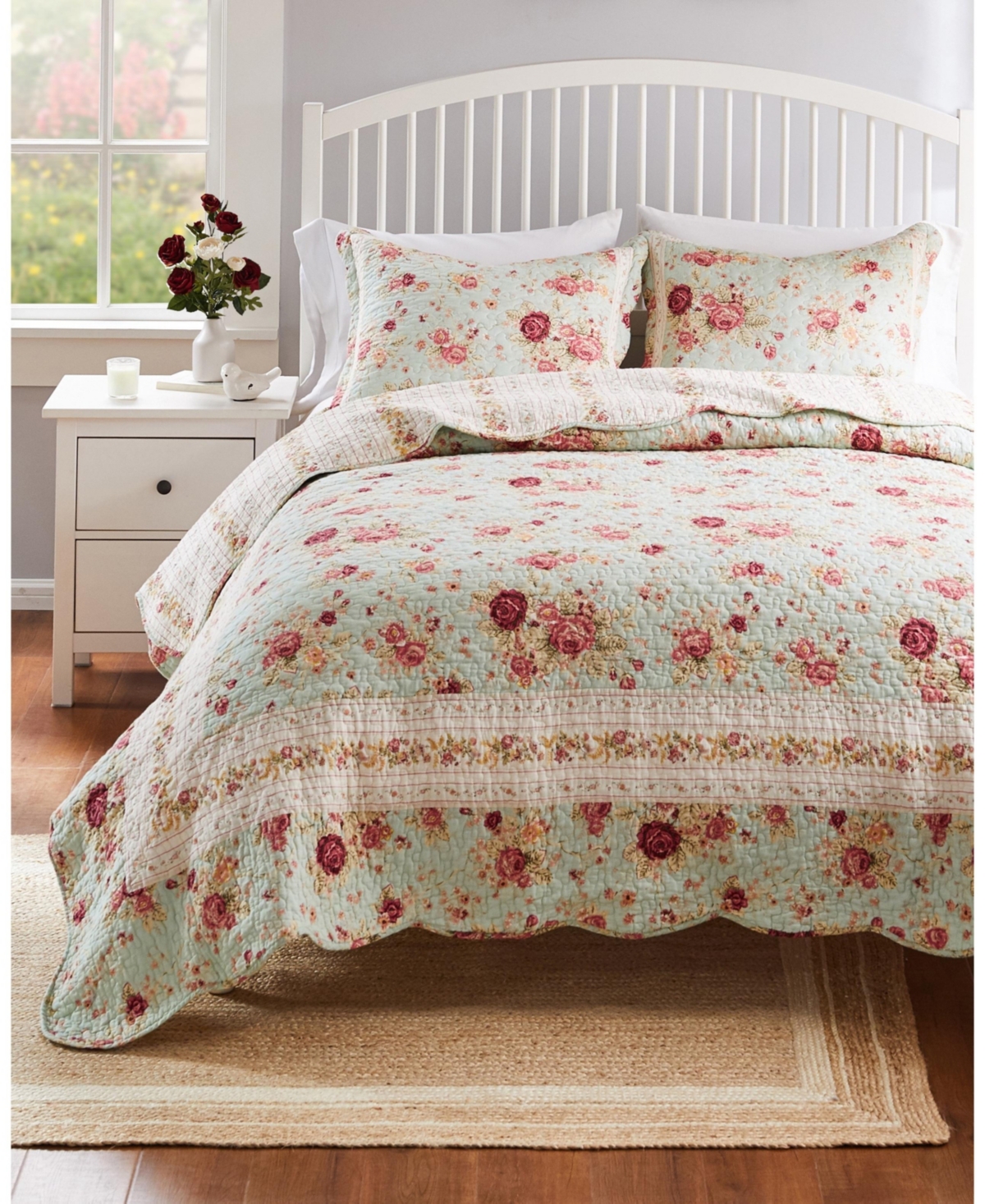 Shop Greenland Home Fashions Antique-like Rose 100% Cotton Reversible 2 Piece Quilt Set, Twin/xl In Blue