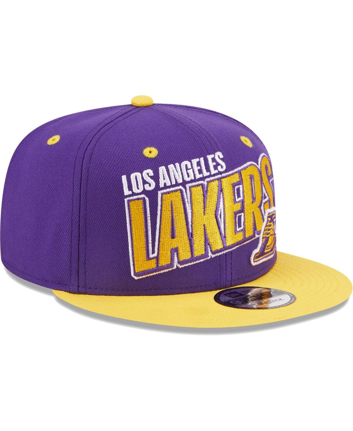 Men's New Era Gold Los Angeles Lakers Stacked Slant 2-Tone 9FIFTY Snapback Hat - Gold