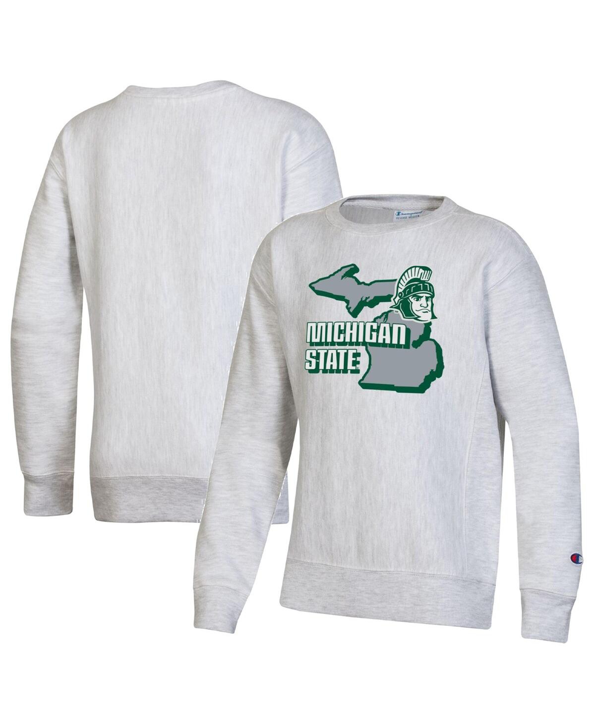 Champion Kids' Big Boys  Heather Gray Michigan State Spartans Reverse Weave Pullover Sweatshirt