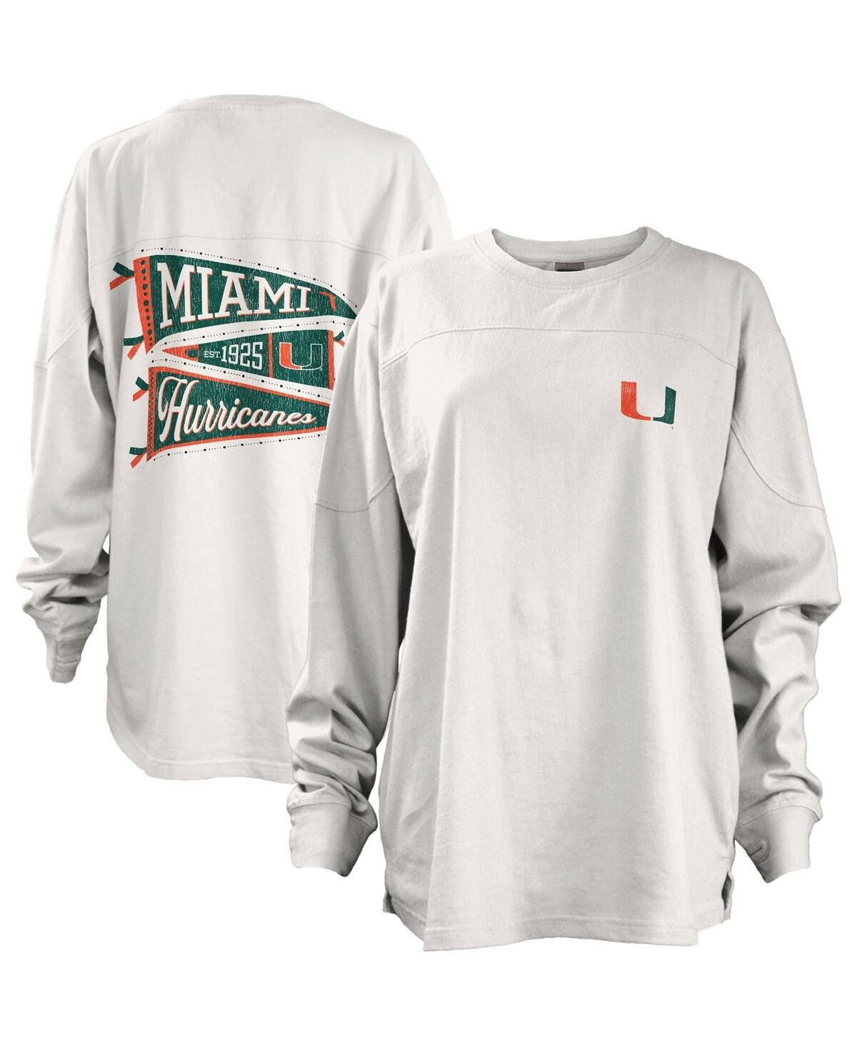 Shop Pressbox Women's  White Miami Hurricanes Pennant Stack Oversized Long Sleeve T-shirt