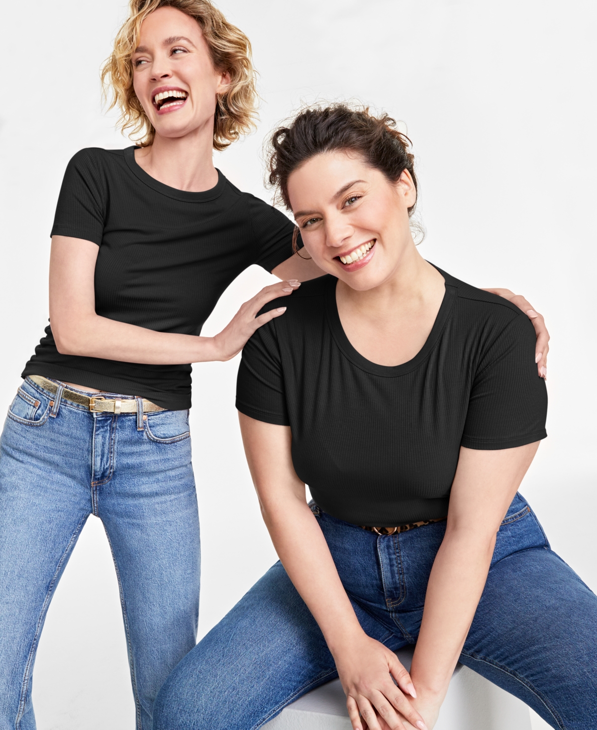 On 34th Women's Ribbed T-shirt, Xxs-4x, Created For Macy's In Deep Black