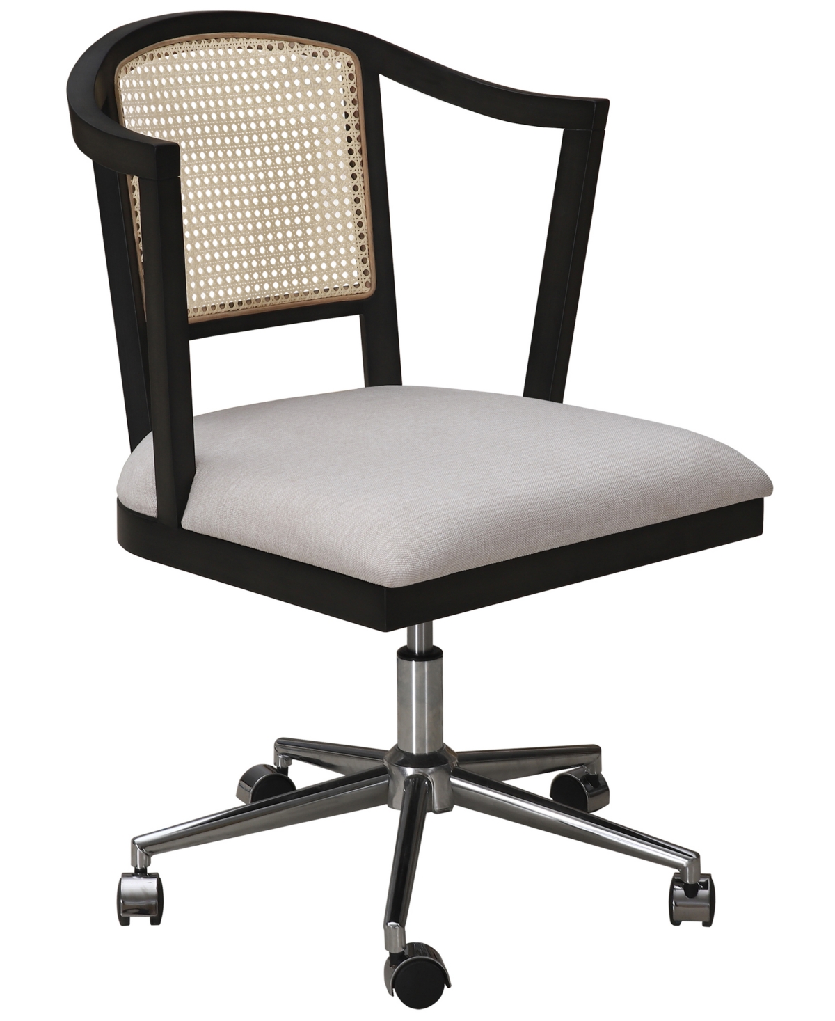 Abbyson Living Archer 34.8" Polyester Two-toned Cane Office Chair In Black With Natural Cane