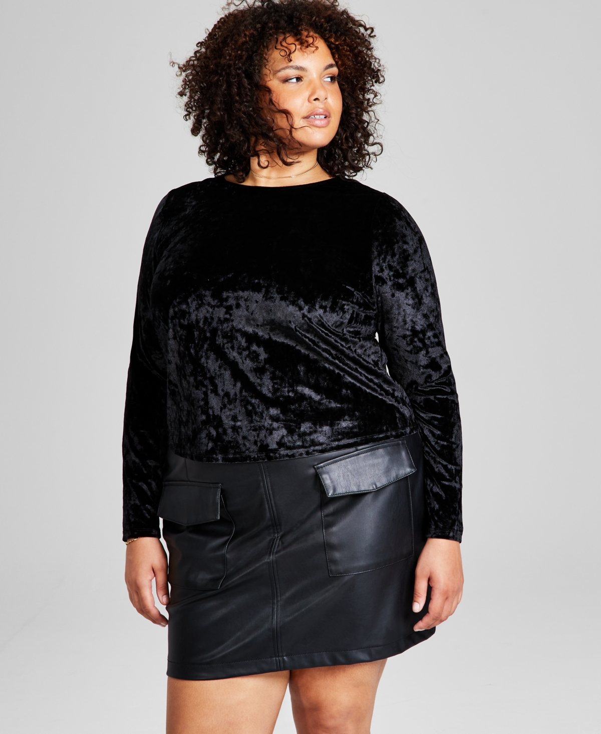 And Now This Plus Size Velvet Top In Black
