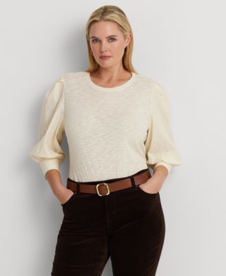 Lauren Ralph Lauren - Plus Size Cotton Puff-Sleeve Top