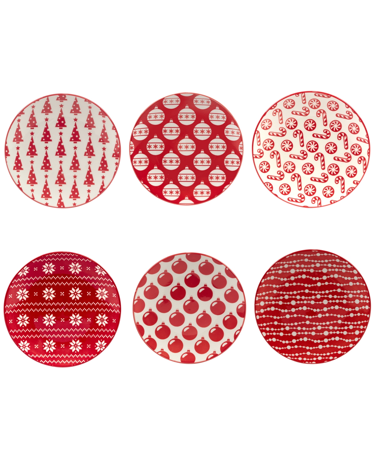 Peppermint Candy 6" Canape Plates Set of 6, Service for 6 - Red