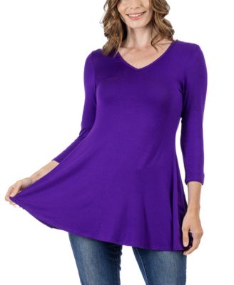 Women's Three Quarter Sleeve V-neck Tunic Top
