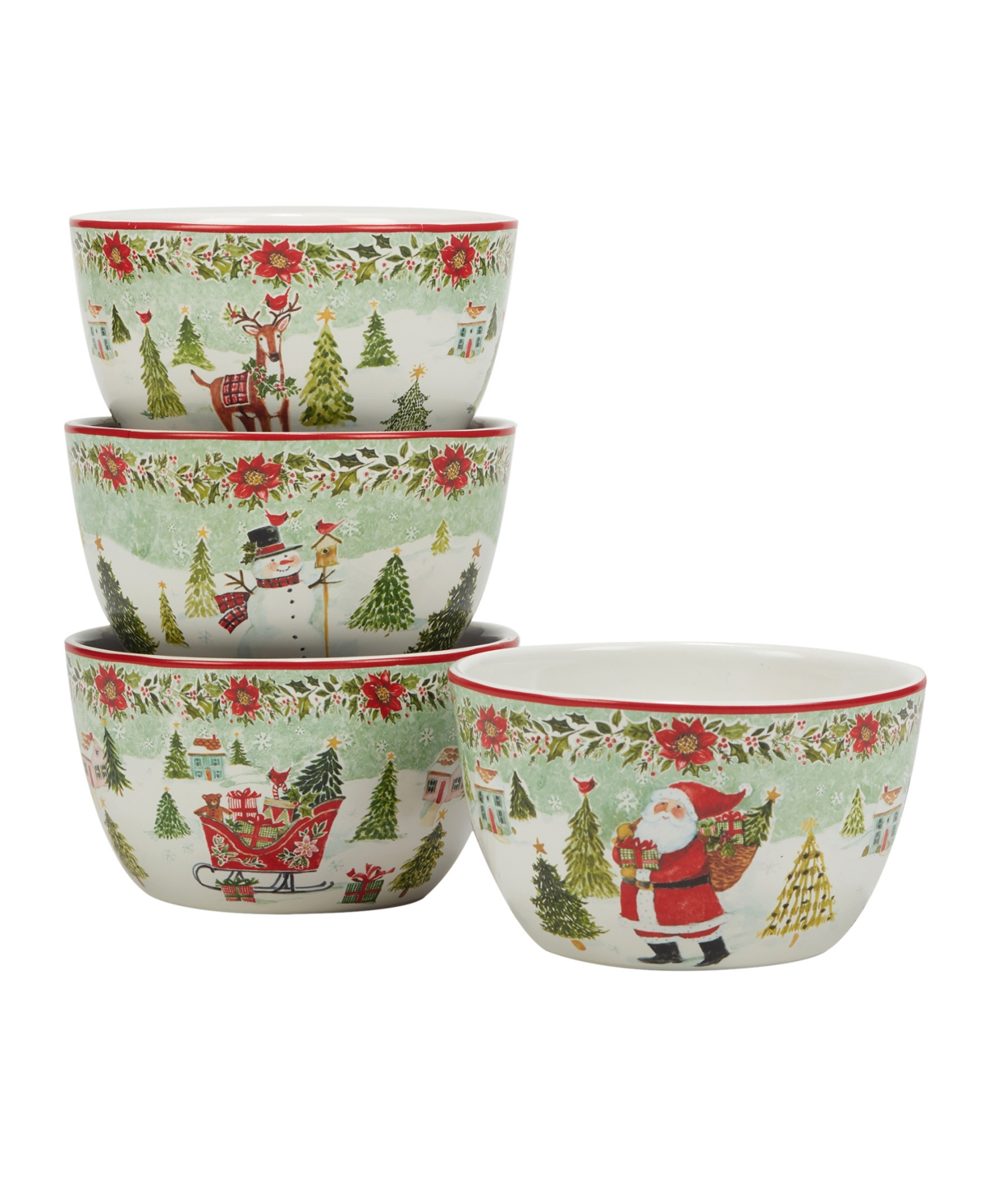 Joy of Christmas 24 oz Ice Cream Bowls Set of 4 - Red