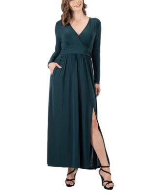V*Y様 OAF/OF ALL FORM/WAIST CUT ZIP MAXI 24seven Comfort Apparel Women's Long Sleeve V-neck Side Slit