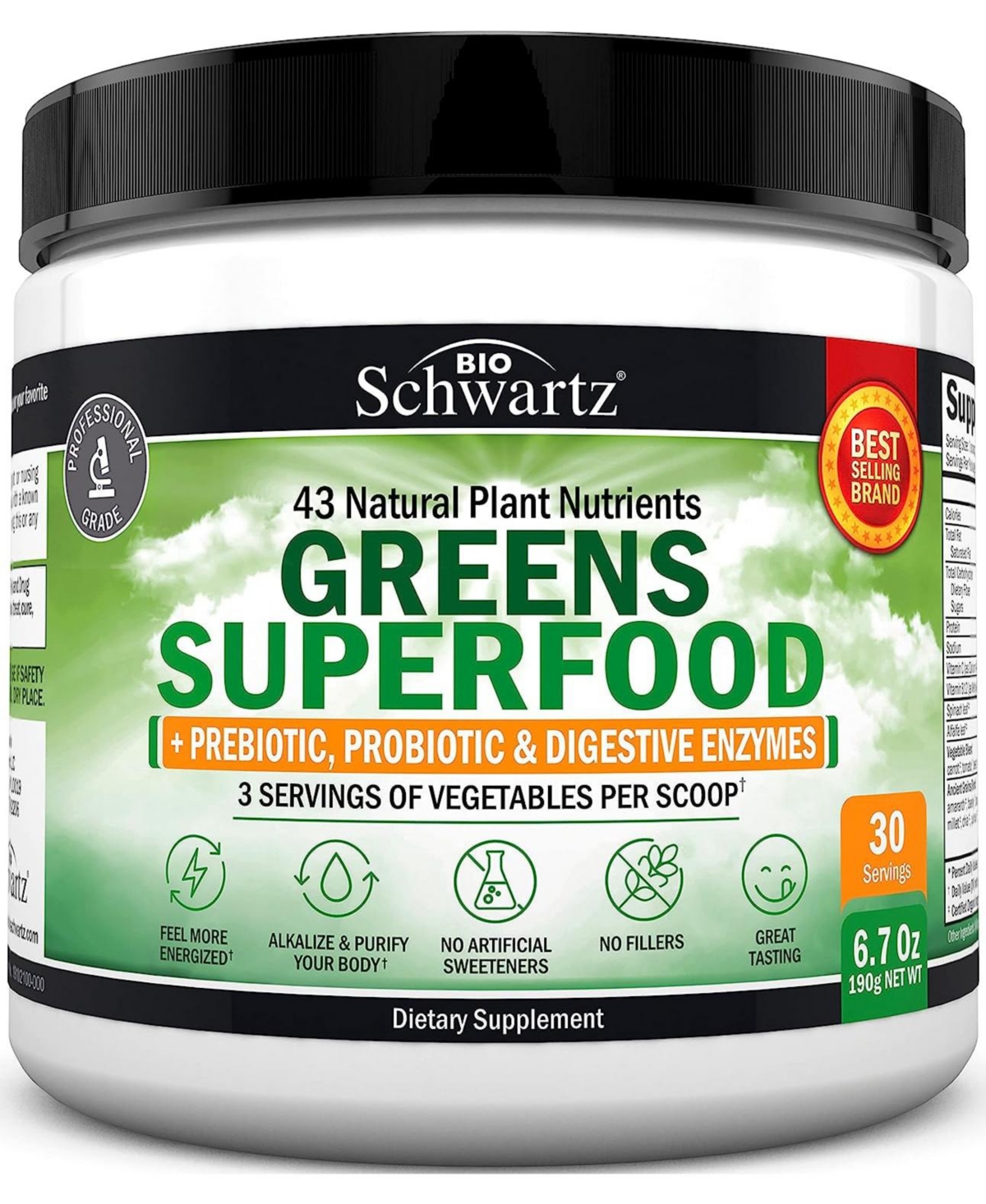 Super Greens Superfood Powder - Greens Powder with Probiotics Prebiotics Digestive Enzymes and 43 Green Superfoods - Chlorophyll Bilberry