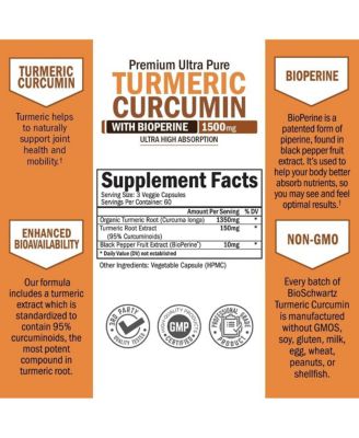 Turmeric Curcumin with BioPerine 1500mg - Natural Joint Support - Non GMO - Gluten Free - 180 Capsules