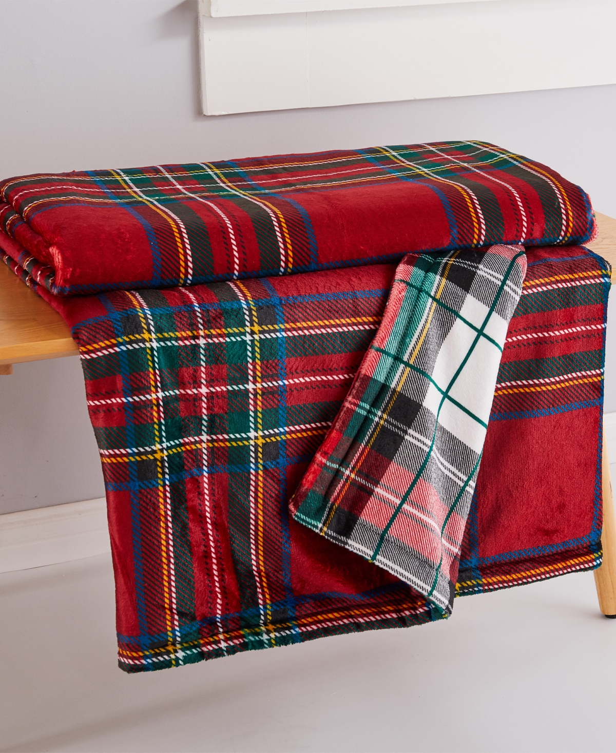 Levtex Spencer Red Plaid Oversized Reversible Throw, 68" X 68" In Multi