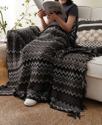 Lifestyle Colorful Chevron Bohemian Knit Throw, 51" x 80"