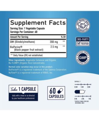 DIM 200mg with BioPerine, Estrogen Supplement for Women, Supports Hormone Balance, 60 Capsules