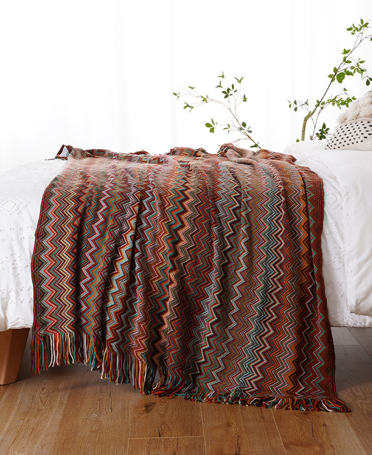 Battilo Lifestyle Colorful Chevron Bohemian Knit Throw, 51