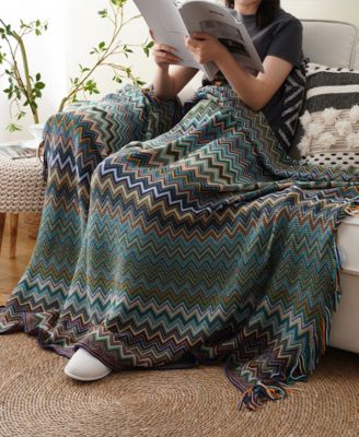 Lifestyle Colorful Chevron Bohemian Knit Throw, 51" x 80"
