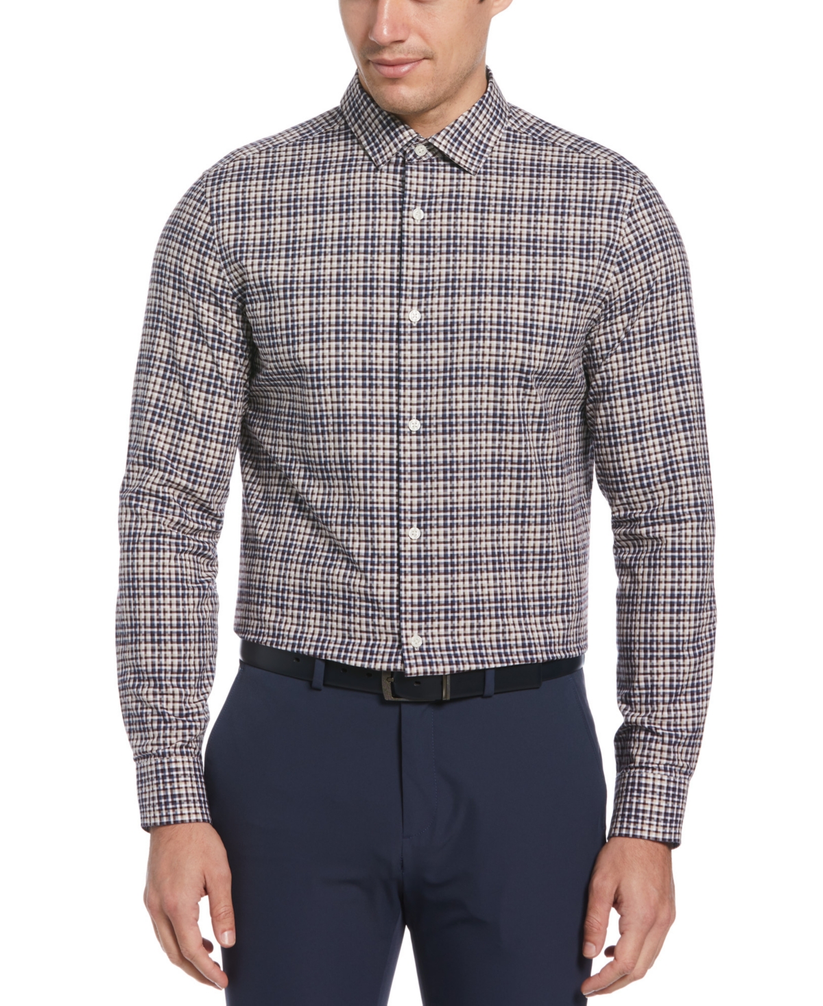 Men's Pixel Plaid Striped Shirt - Dark Denim