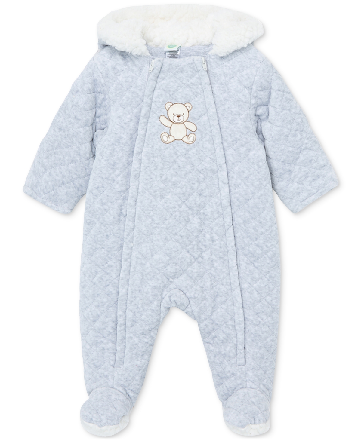 Little Me Baby Bear Quilted Velour Snowsuit In Grey