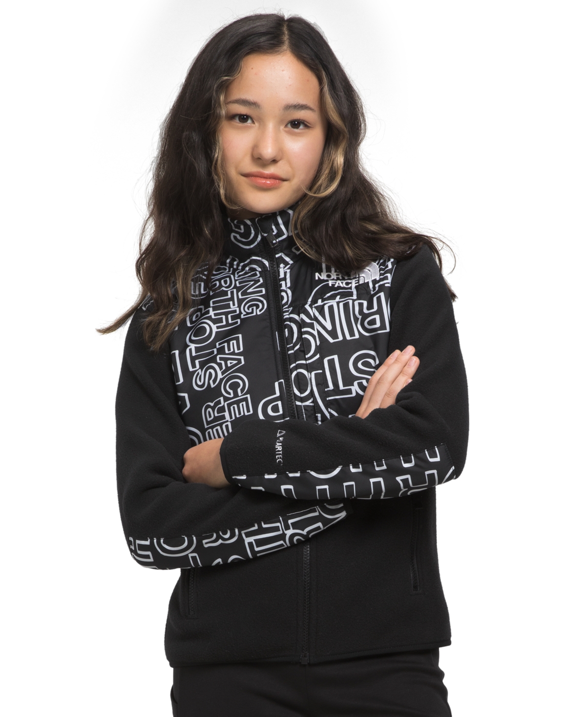 Shop The North Face Big Kids Denali Jacket In Tnf Black Tnf Marker Logo Print