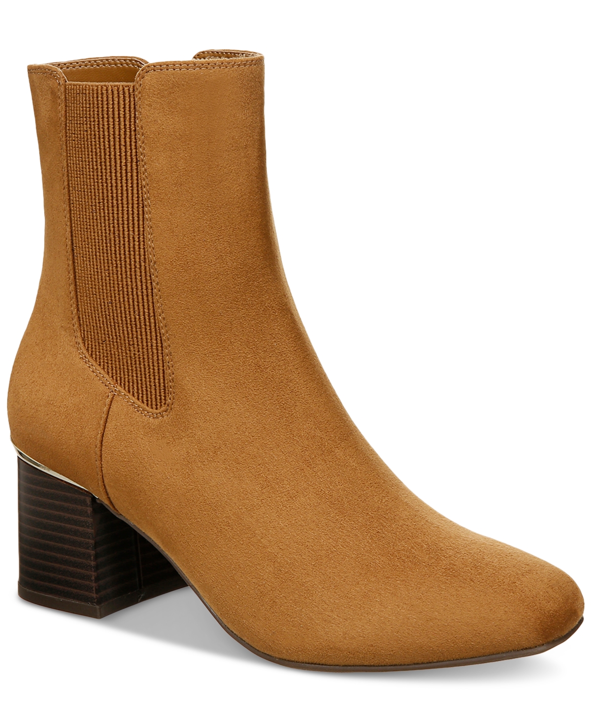 Women's Rockee Square-Toe Booties, Created for Macy's - Cognac Micro