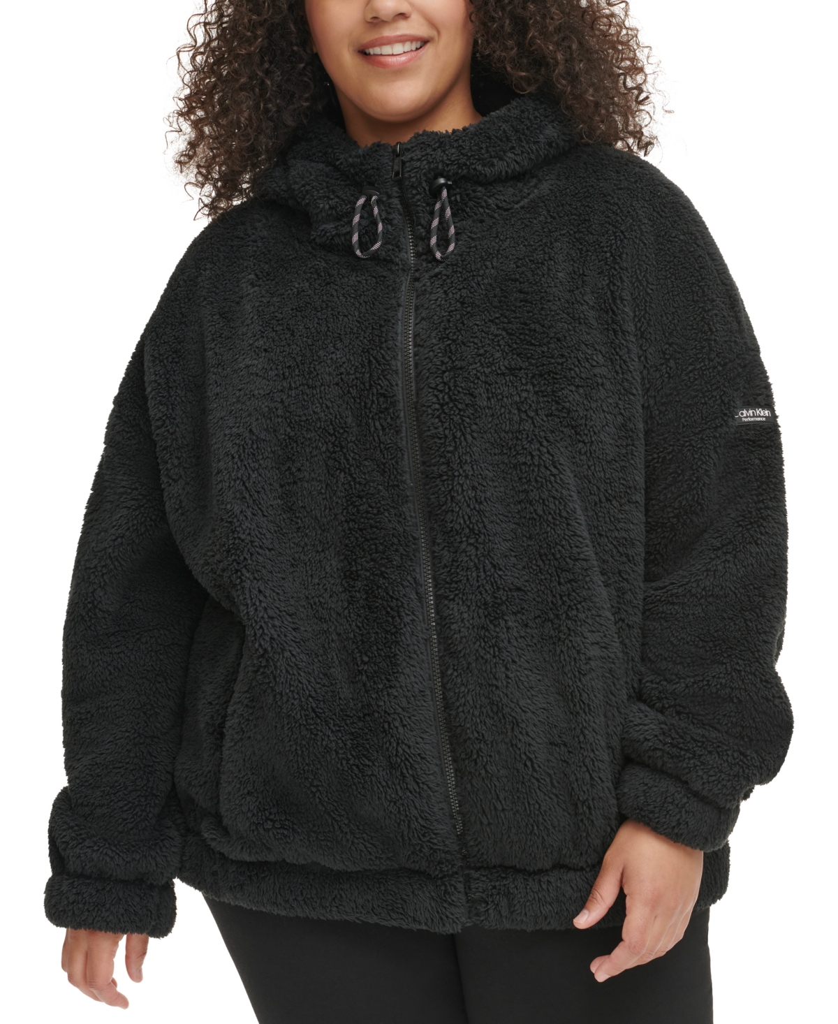 Calvin Klein Performance Plus Size Sherpa Oversized Hooded Jacket In Black