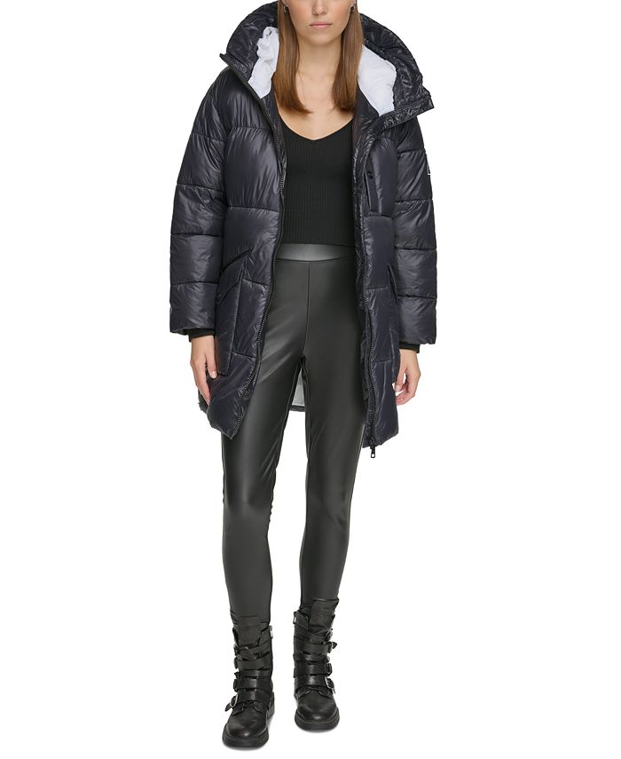 DKNY Jeans Women's Wet Shine Hooded Puffer Jacket - Macy's