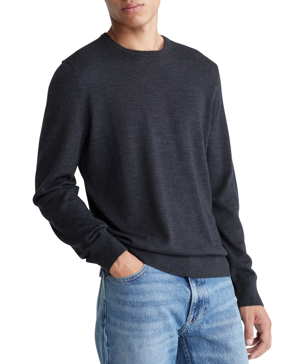Calvin Klein Men's Extra Fine Merino Wool Blend Sweater In Gunmetal Heather