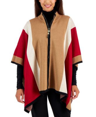 Anne Klein Colorblock Zip Front Poncho Sweater Macy s