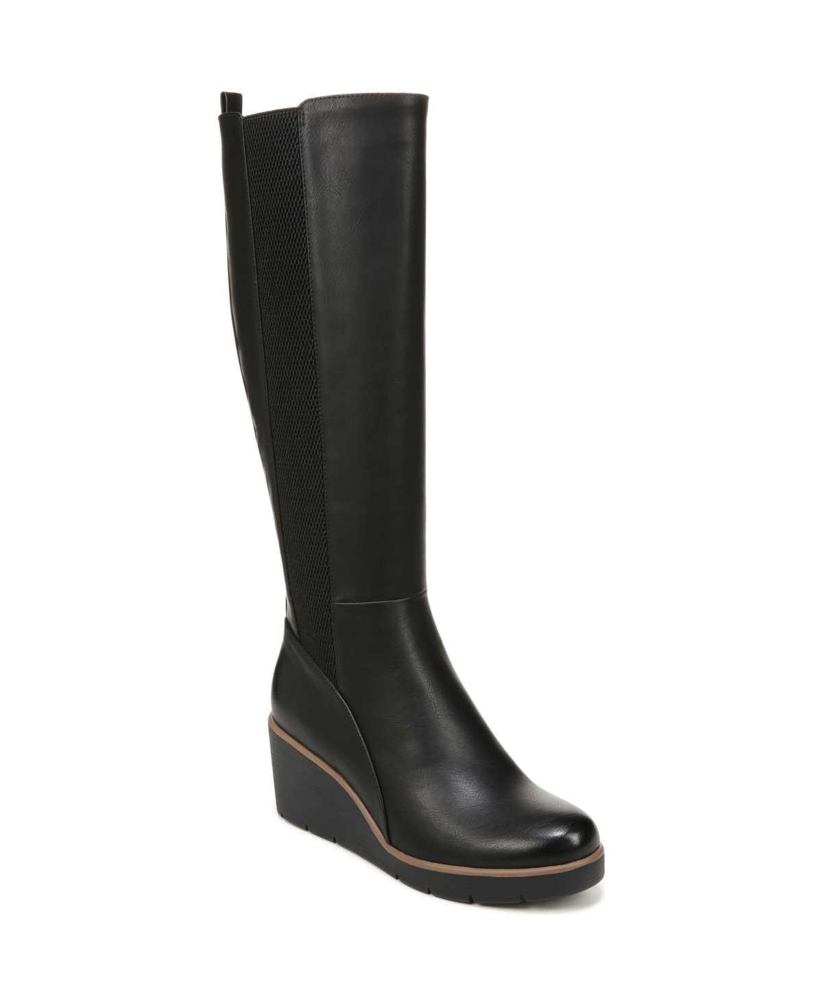 Adrian High Shaft Wedge Boots - Black Faux Leather