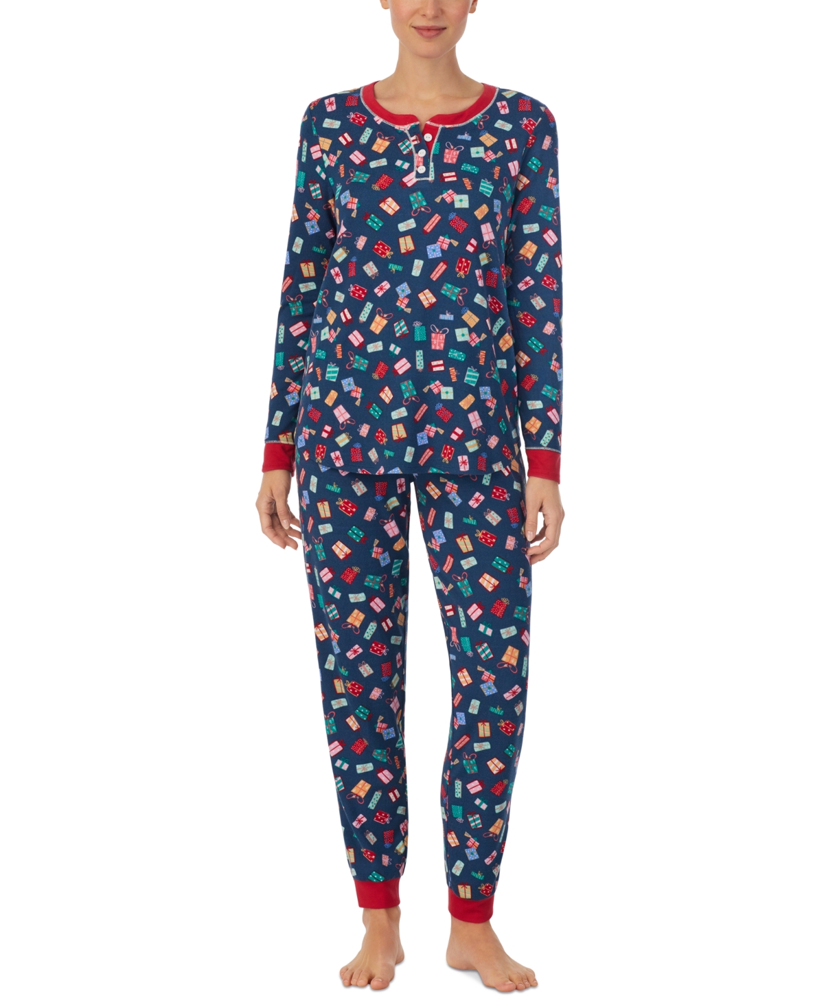 Cuddl Duds Women's 2-pc. Brushed Sweater Knit Printed Long-sleeve Pajamas Set In Navy