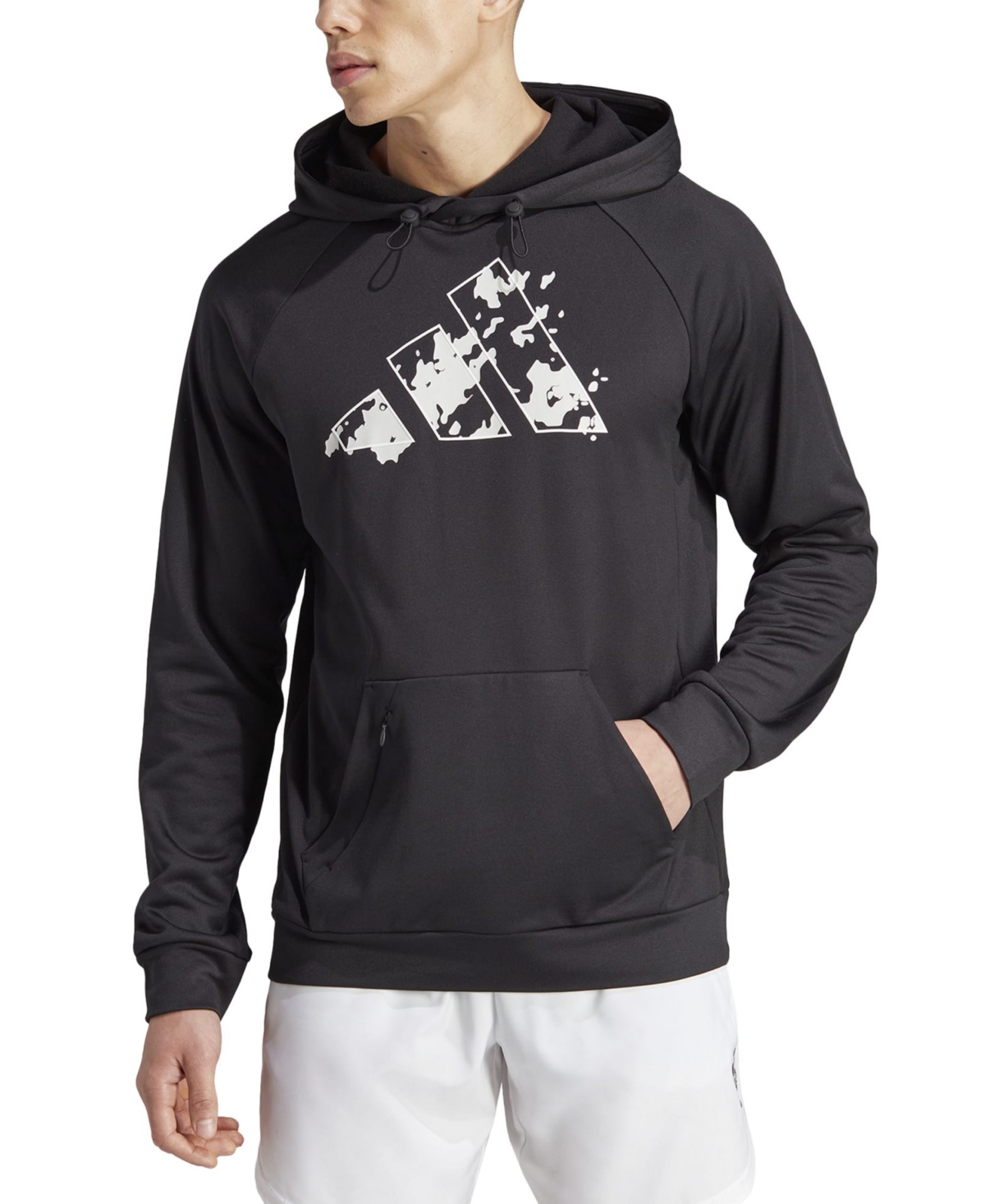 Adidas Originals Men's Game & Go Camo Big Logo Training Fleece Hoodie In Black,gry