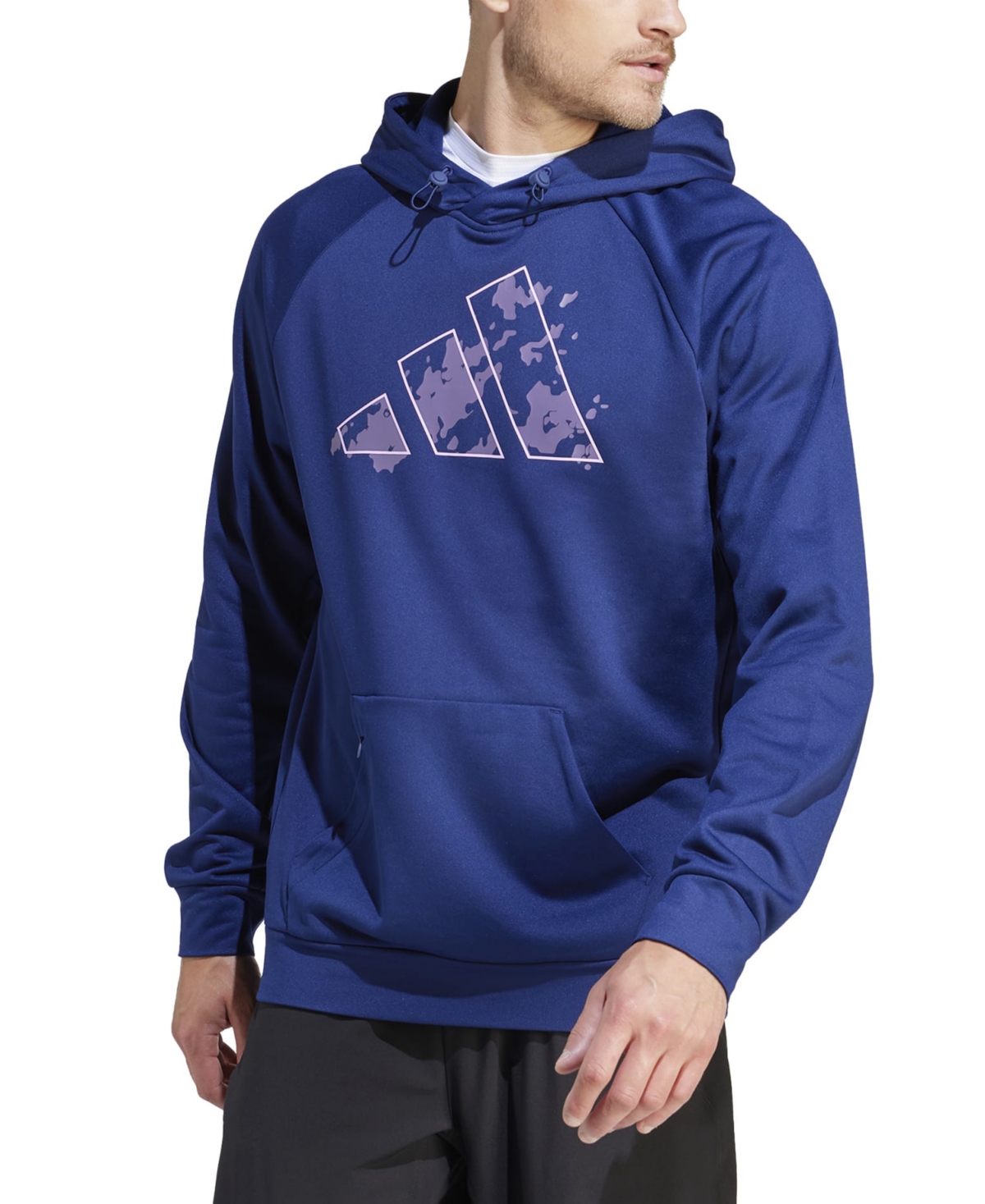 Adidas Originals Men's Game & Go Camo Big Logo Training Fleece Hoodie In Drk Blue,bliss
