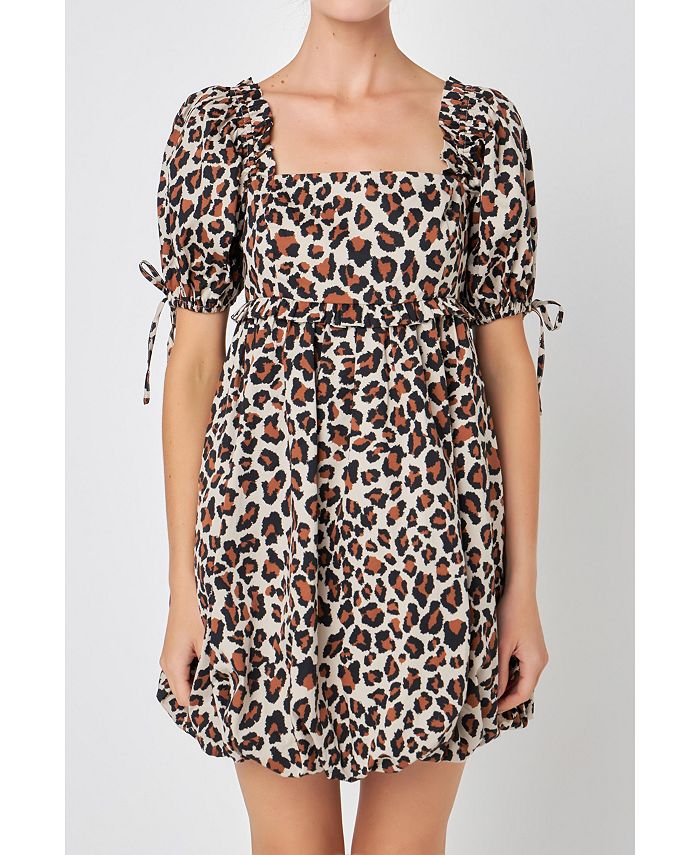 English Factory Women's Leopard Printed Bubbled Mini Dress Macy's