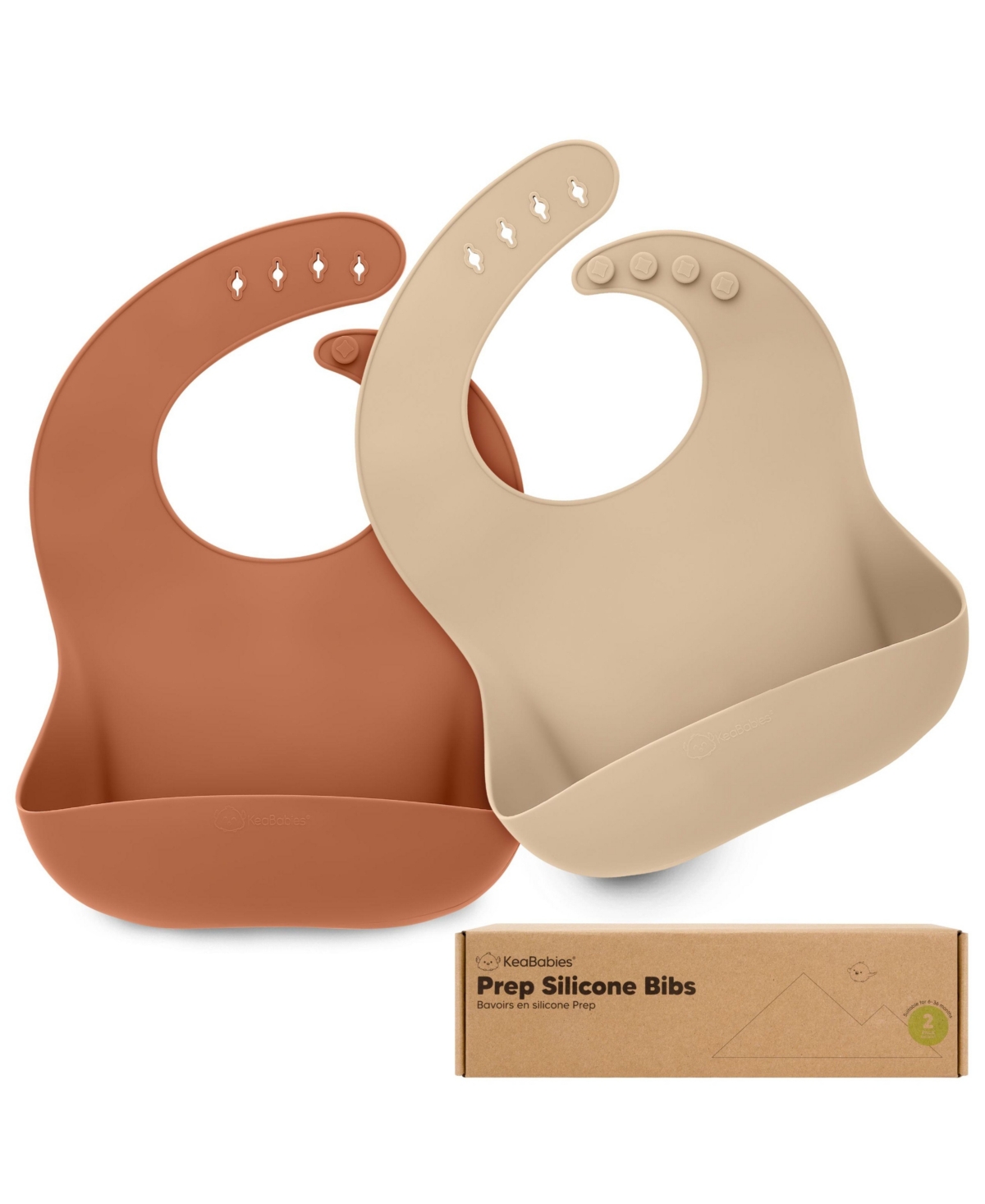 KeaBabies 2-Pack Silicone Bibs For Babies, Food Grade Silicone Baby Bibs for Eating, Feeding, Toddler Bibs, Boys, Girls
