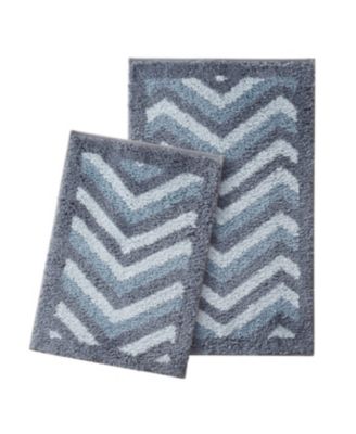 2 Piece Ultra Soft Non-Slip Shaggy Bath Rug - Chevron Design - Large & Small