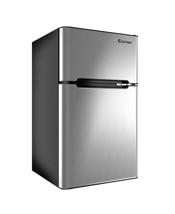 Costway Refrigerator Small Freezer Cooler Fridge Compact 3.2 cu ft. Unit,  Grey 