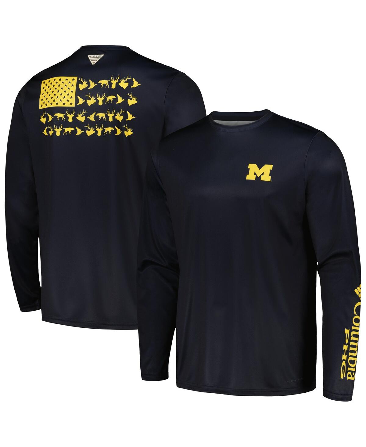Columbia Men's  Navy Michigan Wolverines Terminal Shot Omni-shade Long Sleeve T-shirt