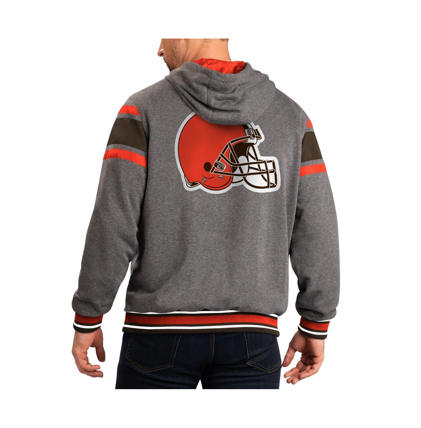 Мужские худи G-III Sports by Carl Banks Brown, Gray Cleveland Browns Extreme Full Back Reversible Full-Zip Jacket — фото 3