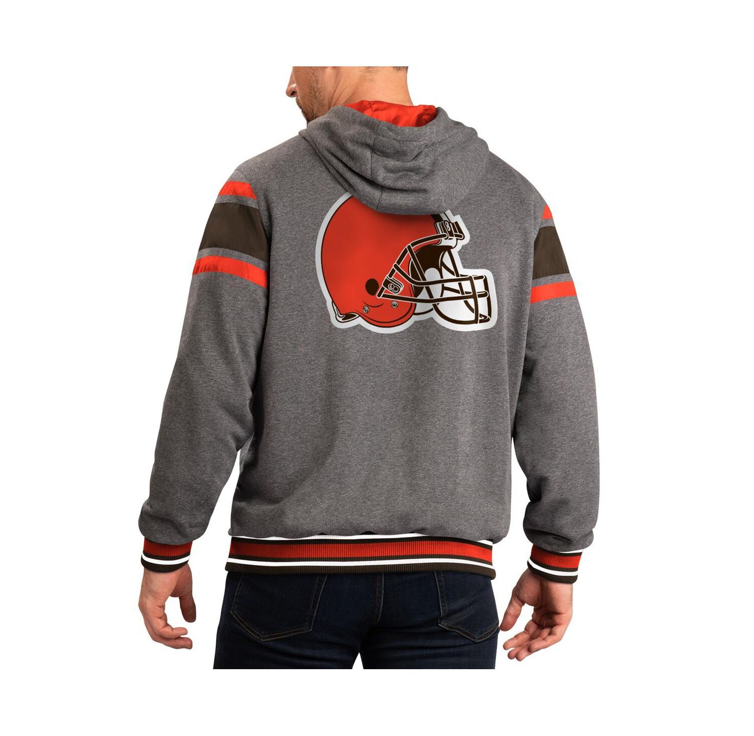 Men's Brown, Gray Cleveland Browns Extreme Full Back Reversible Hoodie Full-Zip Jacket