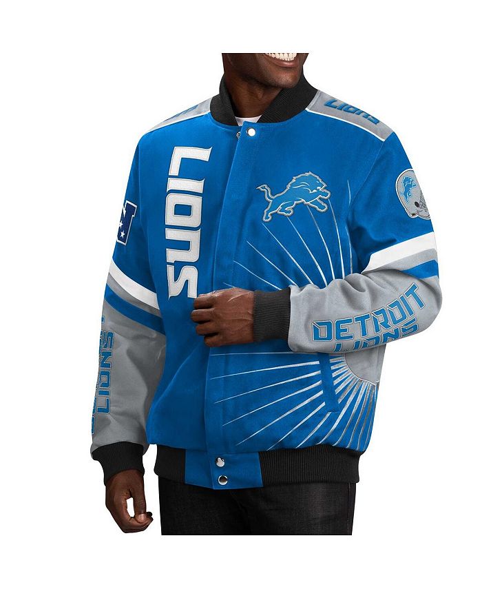 G Iii Sports By Carl Banks Mens Blue Detroit Lions Extreme Redzone Full Snap Varsity Jacket 