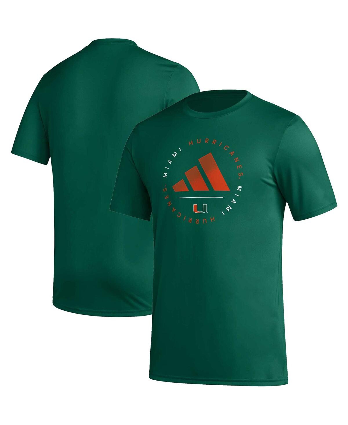 Men's adidasMiami Hurricanes Stripe Up Aeroready Pregame T-shirt - Green