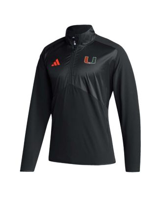 Men's Black Miami Hurricanes Sideline AEROREADY Raglan Sleeve Quarter-Zip Jacket