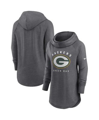 Women's Heather Charcoal Green Bay Packers Raglan Funnel Neck Pullover Hoodie