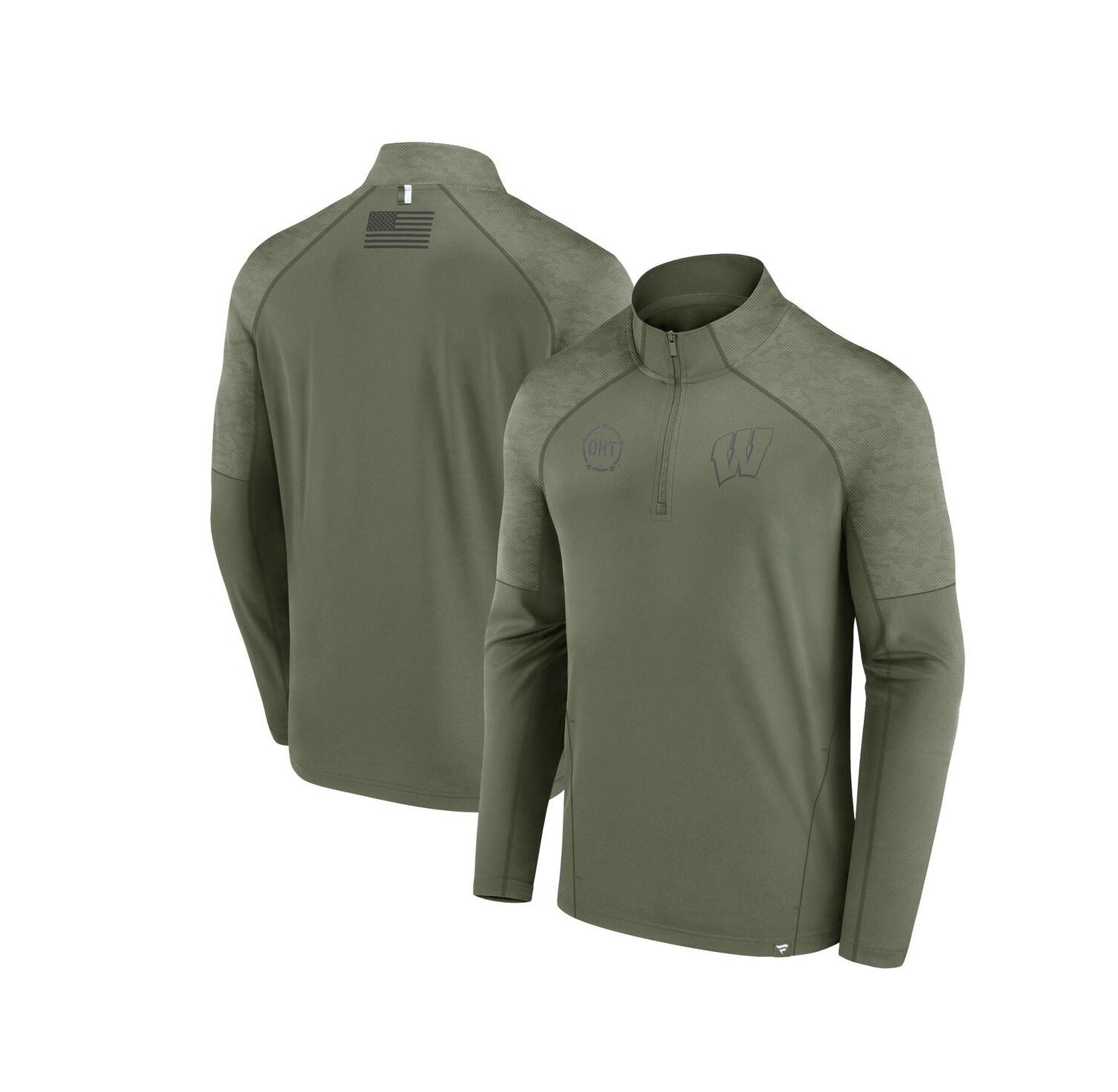 Men's Olive Wisconsin Badgers OHT Military-Inspired Appreciation Titan Raglan Quarter-Zip Jacket